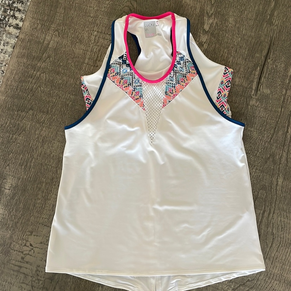 LUCKY IN LOVE THINK INK BRALETTE TANK WOMANS MEDIUM tennis
